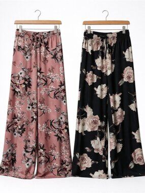 Shein Floral Wide Leg Pants Bundle Size Small Pink & Black Flowy